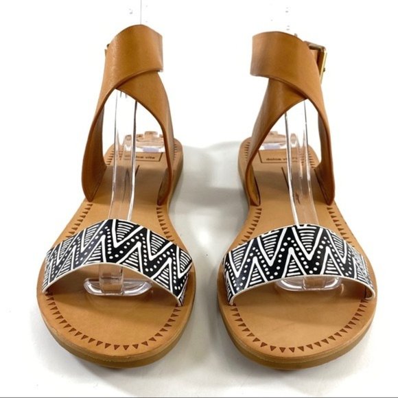 Dolce vita Sandal leather Julius Aztec Print Strap Sz 8.5 Black White Tan - Picture 3 of 11